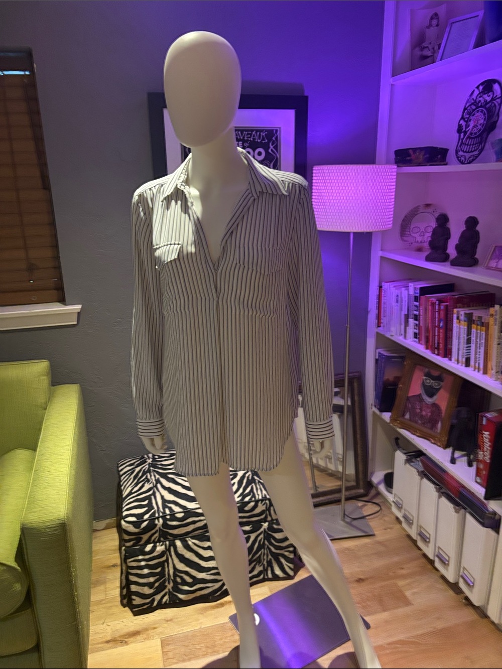 Ann Taylor White and Black Pinstripe Long-Sleeve Tunic Shirt